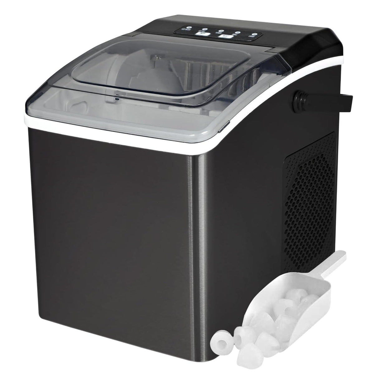 KIM26-B Ice Makers Countertop, Portable Ice Maker, 26Lbs/24Hrs 9 Bullet Ice Cubes Ready in 7 Mins, Self-Cleaning Function, L&S Size, with Ice Scoop and Basket, Perfect for Party, Black