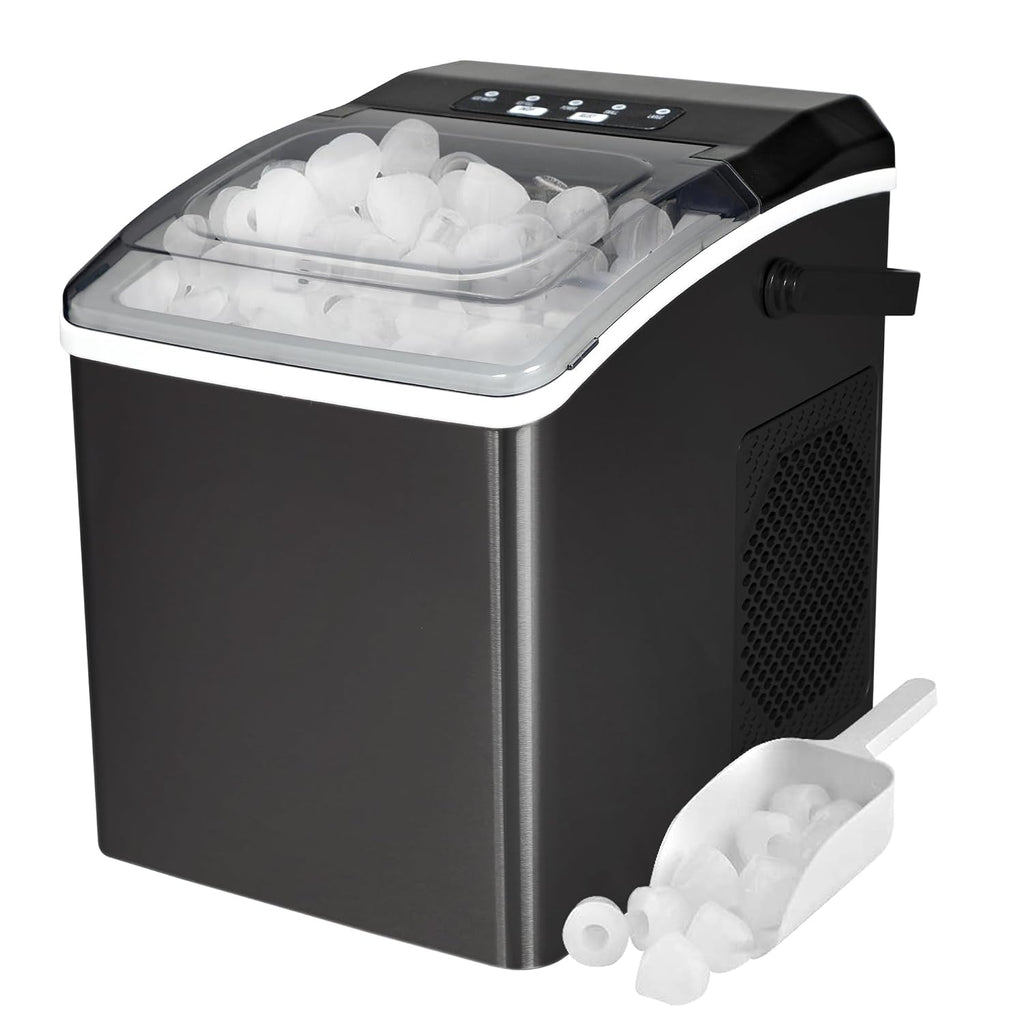 KIM26-B Ice Makers Countertop, Portable Ice Maker, 26Lbs/24Hrs 9 Bullet Ice Cubes Ready in 7 Mins, Self-Cleaning Function, L&S Size, with Ice Scoop and Basket, Perfect for Party, Black