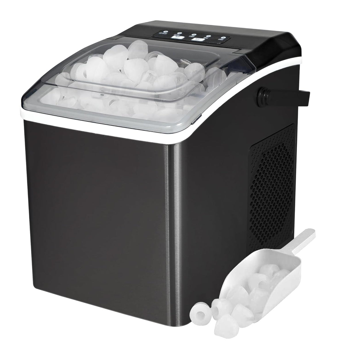 KIM26-B Ice Makers Countertop, Portable Ice Maker, 26Lbs/24Hrs 9 Bullet Ice Cubes Ready in 7 Mins, Self-Cleaning Function, L&S Size, with Ice Scoop and Basket, Perfect for Party, Black