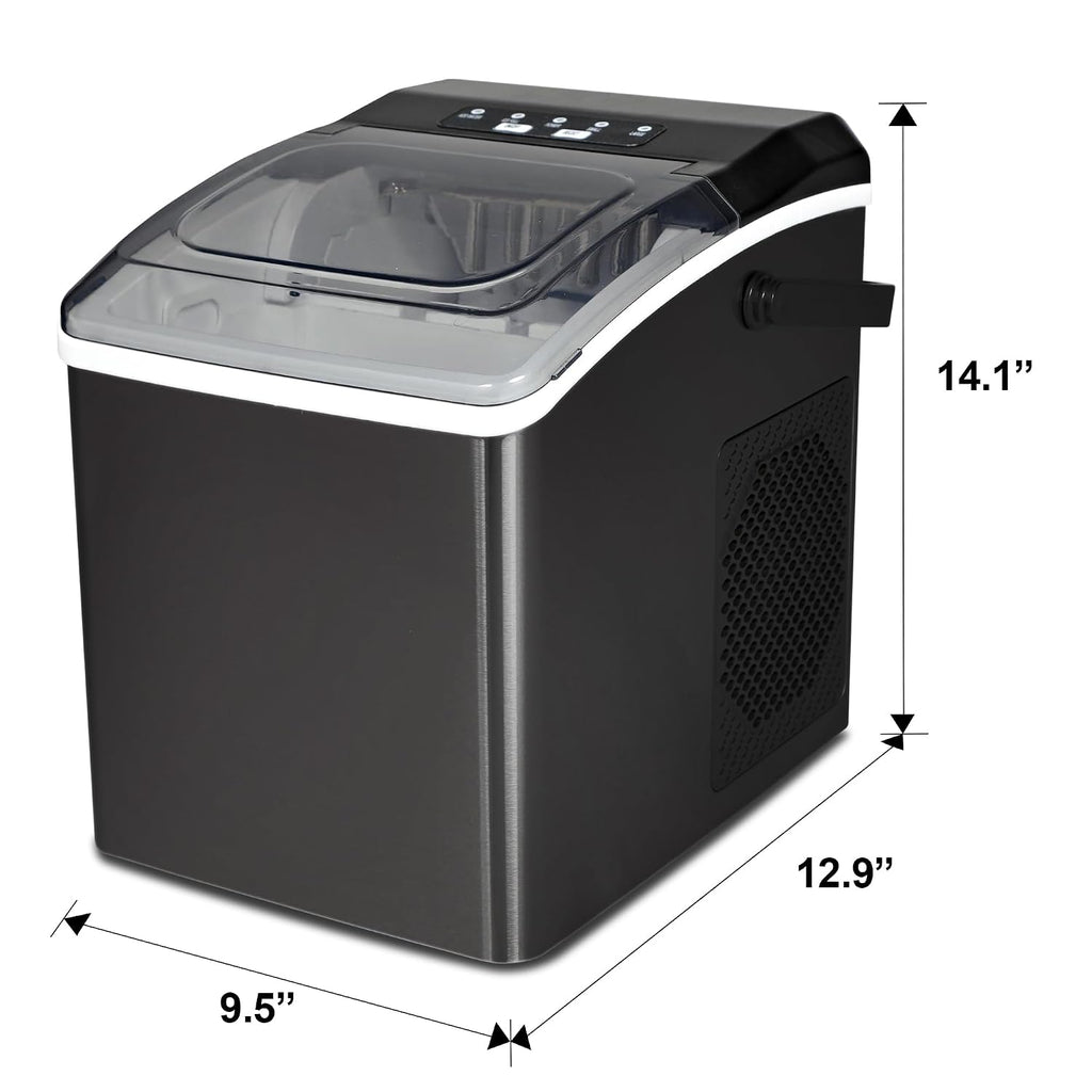 KIM26-B Ice Makers Countertop, Portable Ice Maker, 26Lbs/24Hrs 9 Bullet Ice Cubes Ready in 7 Mins, Self-Cleaning Function, L&S Size, with Ice Scoop and Basket, Perfect for Party, Black