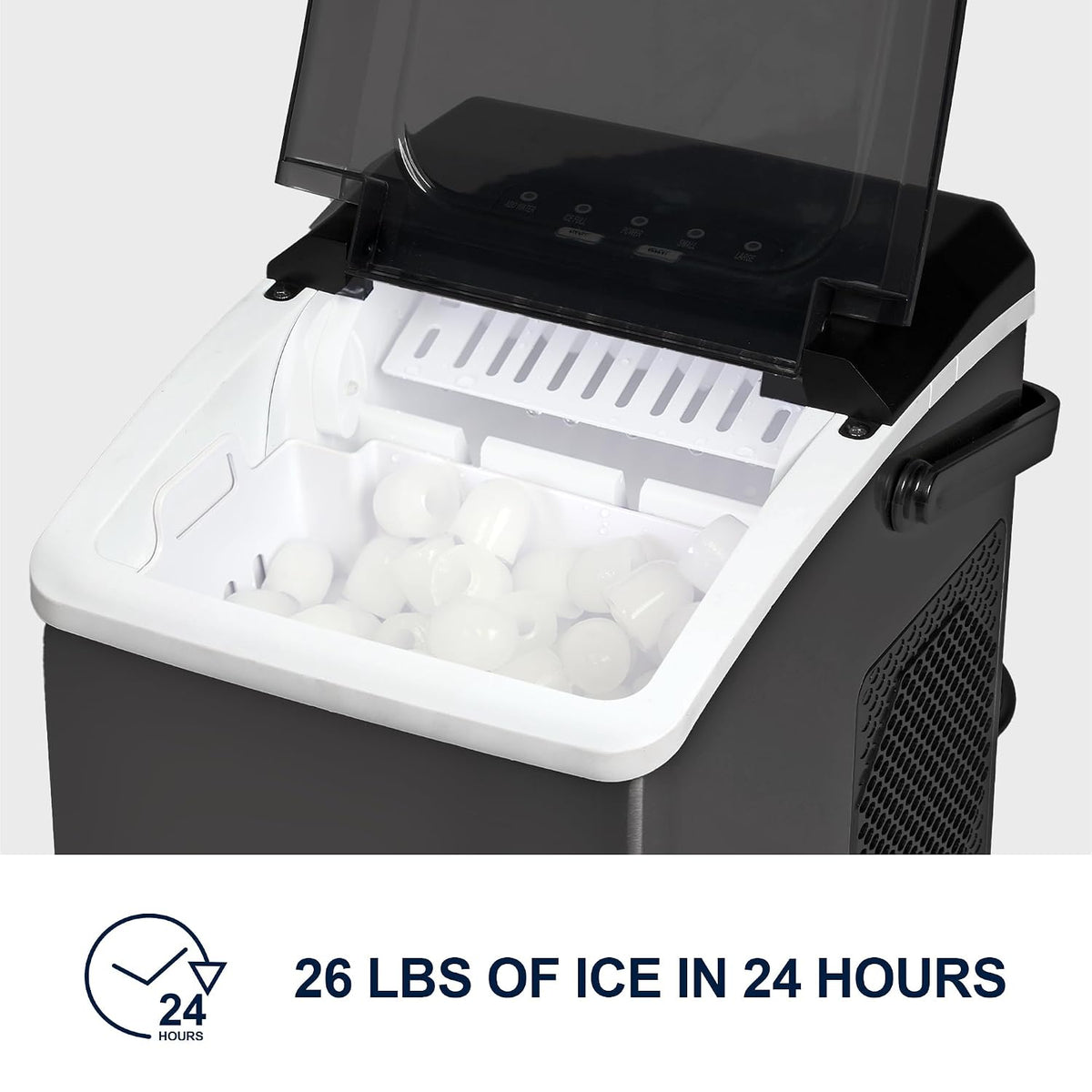 KIM26-B Ice Makers Countertop, Portable Ice Maker, 26Lbs/24Hrs 9 Bullet Ice Cubes Ready in 7 Mins, Self-Cleaning Function, L&S Size, with Ice Scoop and Basket, Perfect for Party, Black